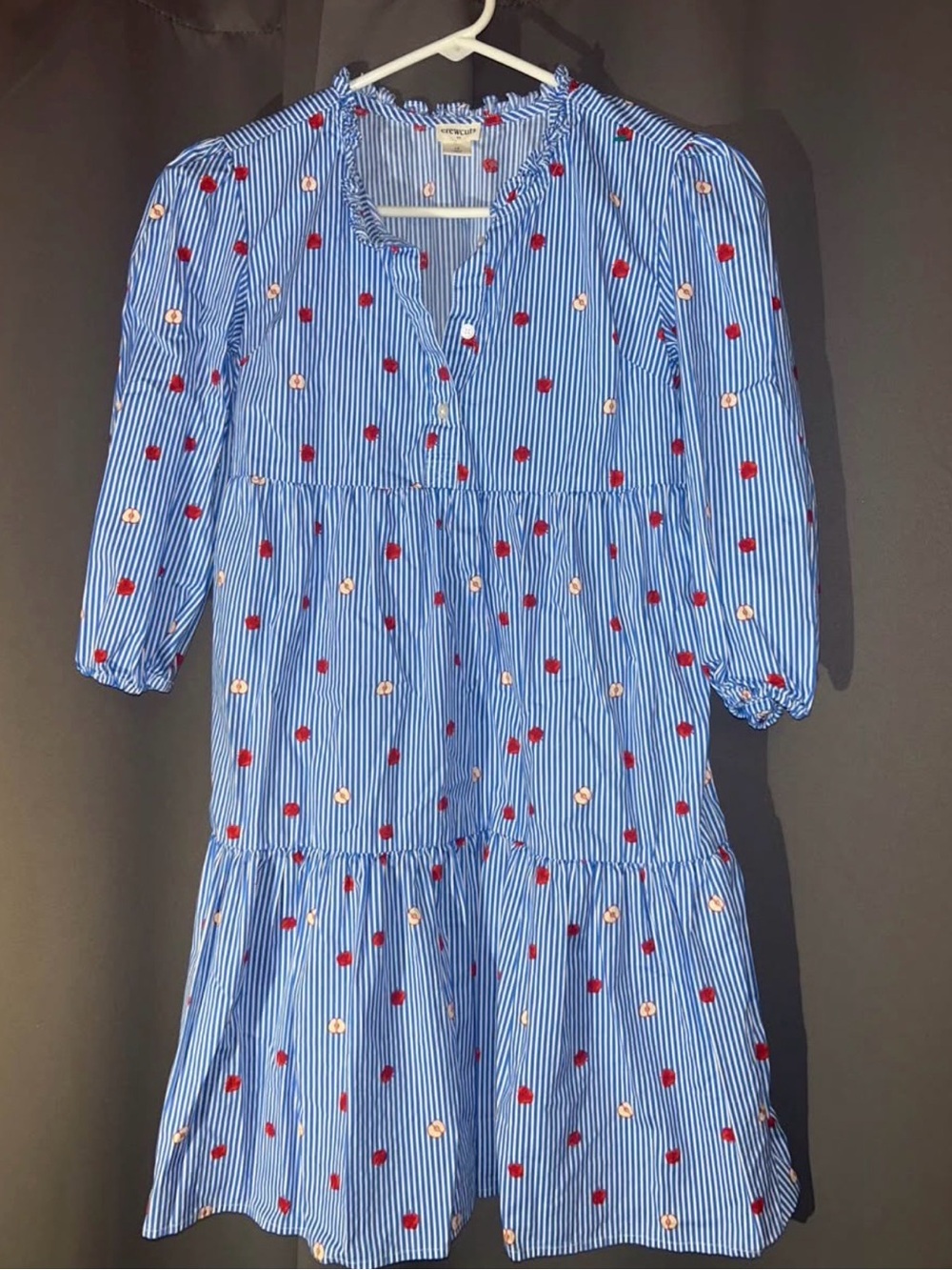 Crewcuts J.Crew Girls Size 12 Blue Stripe Embroidered Apple Tiered Dress